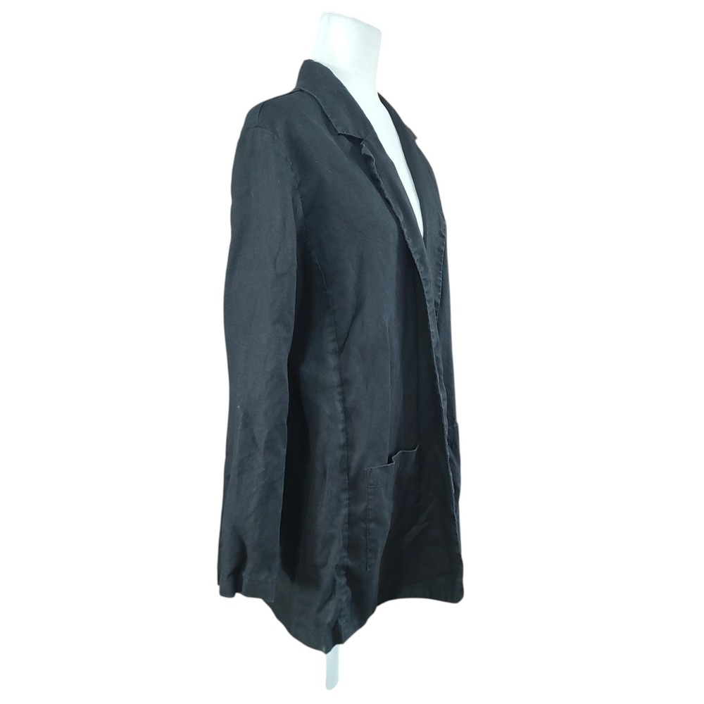 Eileen Fisher Black 100% Organic Linen Open Front Blazer Jacket Lagenlook XL - Picture 7 of 11